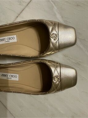 Jimmy Choo Metallic Champagne Square-Toe Ballet Flats